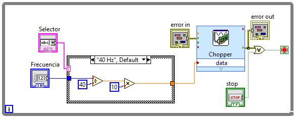 Además se implementó una compuerta OR en el control de paro del ciclo While loop, en el cual se conecta el cable de error proveniente del asistente exprés,
