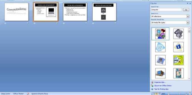 Slide sorter view - presenta todos los slides creados, le permite eliminar, copiar, mover los slides de lugar