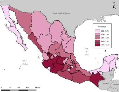Mapa 5. México. Estados de origen de los migrantes mexicanos con destino a Estados Unidos, 2010-2012.