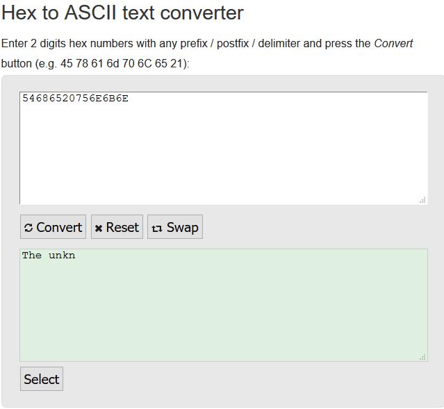 Conversión con https://www.rapidtables.com/convert/number/hex-to-ascii.html texto The unkn Figura 41.
