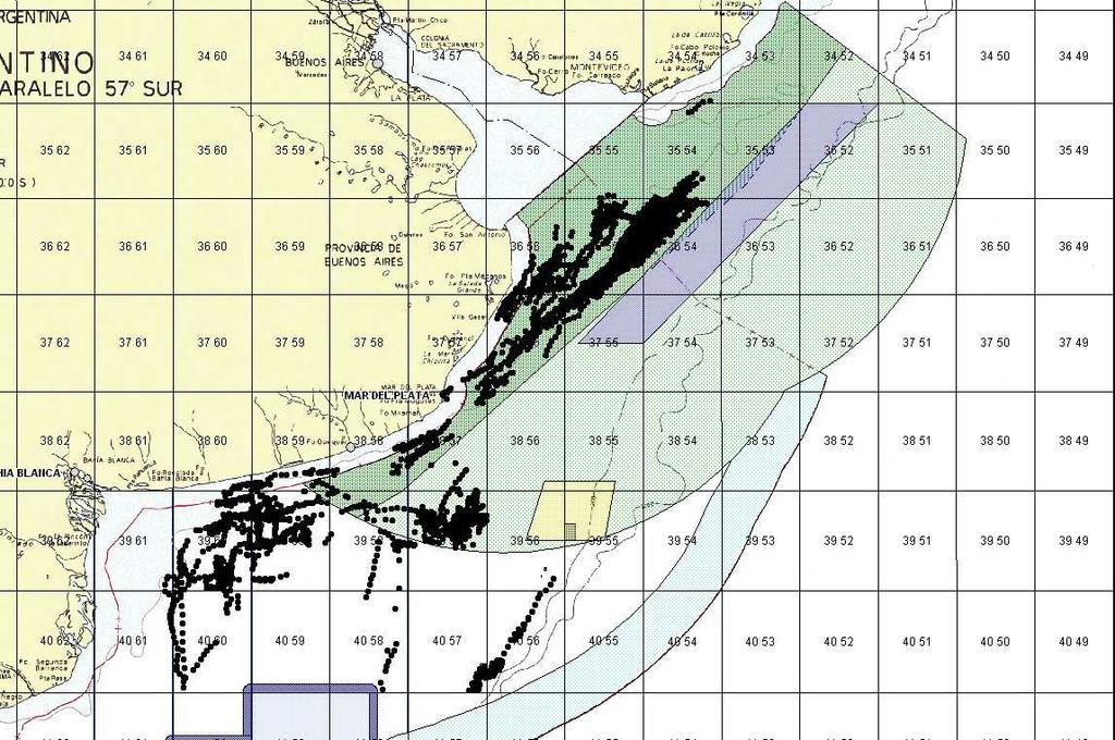 Figura 6: Localización de las capturas de rayas según declaraciones en los partes de pesca.