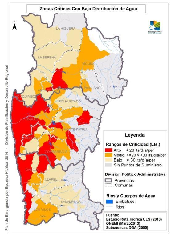 Personas afectadas Distribución de Agua A partir de de las definiciones de la OMS, las localidades de la región se clasifican según el siguiente criterio: En zonas Altamente Críticas (AC): promedio