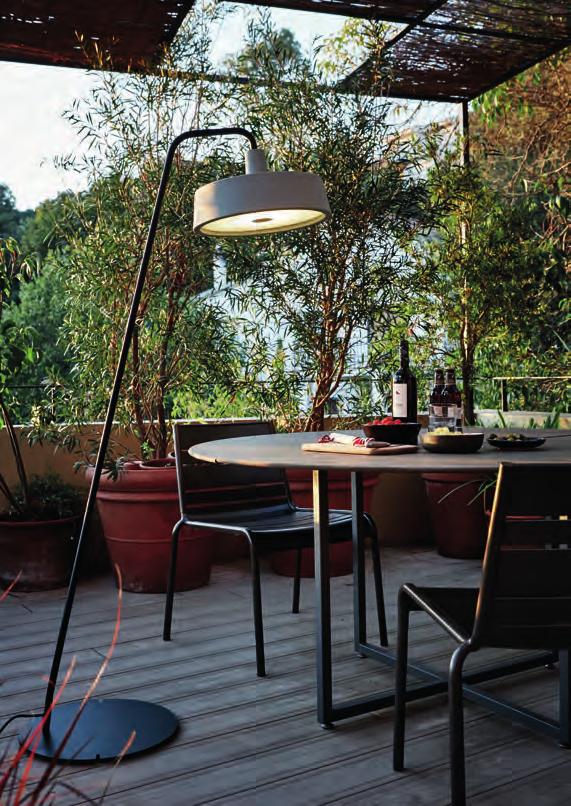 EOUTDOOR 61 Soho by Joan Gaspar Shade in rotary moulded polyethylene. Methacrylate opal diffuser. Metal structure lacquered in black with stainless anti-oxidant cataphoresis treatment for outdoor.