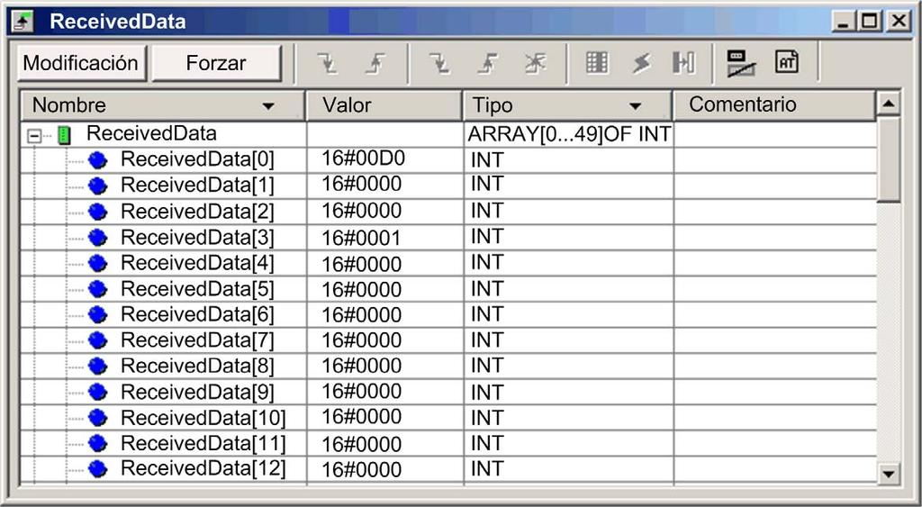 La tabla de animación mostrará la variable ReceivedData.