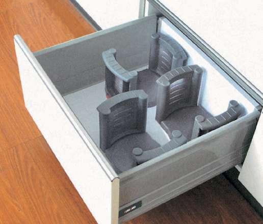 4 - Elementos de cajón - Doble pared Accesorios EHPPG Accesorio porta plato para interior de cajón. Extensible para contener distintos diámetros de plato de Ø180-350mm. Ajustable presionando un botón.