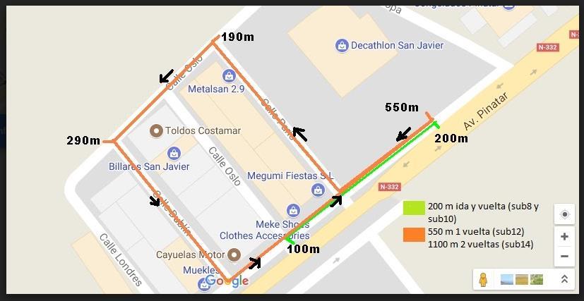 El recorrido para las categorías inferiores no competitivas transcurrirá por asfalto en el municipio de San Javier teniendo salida y meta en Decathlon San Javier.