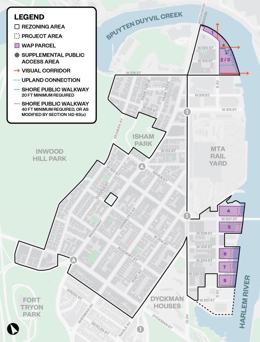 El Plan de acceso al mar crearía un marco para reclamar el frente costero del río Harlem El plan requeriría un nuevo desarrollo para crear espacios abiertos públicos frente al mar Cubre la punta de