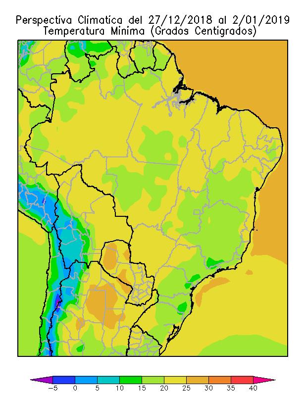 BRASIL Hacia el final de la perspectiva, arribarán los vientos del sector sur, produciendo un descenso térmico tardío, algo por debajo del promedio estacional.