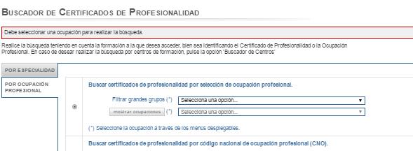 Buscador Instituciones con Certificado de Profesionalidad Buscador de Certificados de Profesionalidad del Servicio de