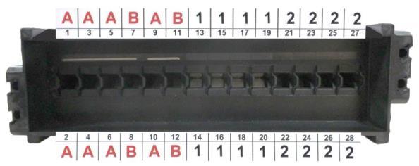 En la disposición horizontal en la vista frontal del bloque y peine los números impares quedarán en la parte superior y en la disposición vertical en