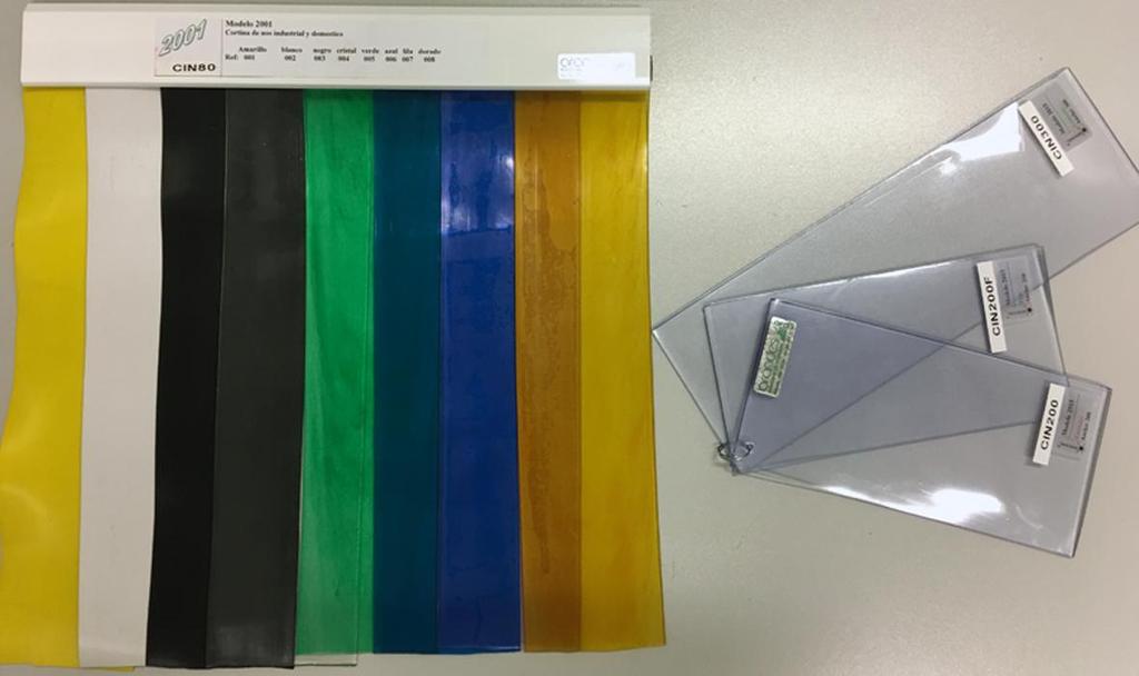 CORTINAS DE PASO INDUSTRIAL BANDA 8 cm. REF: CIN80 Colores opacos: amarillo, blanco y negro. Colores transparente: cristal, verde, azul, lila y dorado. Ancho: 8 cm. Mínimo de facturación: 1 m 2.