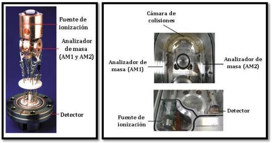 Tipos de analizadores. A) Trampa de iones. B) Triple cuadrupolo (QqQ) (Ramírez, L.