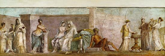 Matrona ( Hera?) preparando baño con dos jóvenes Bodas Aldobrandinas, época de Augusto (27 a. C-