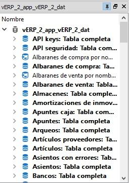 Es la parte de Velneo vdataclient donde se muestran todos los elementos extraídos del proyecto de datos ejecutado.
