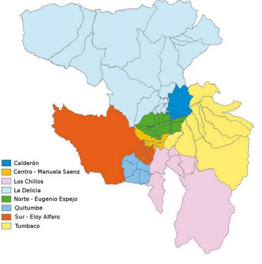 2.1.2 Componente Social División Política El distrito Metropolitano de Quito está conformado por 11 administraciones zonales: Quitumbe, Eloy Alfaro, Manuela Sáenz, Eugenio Espejo, La Delicia,