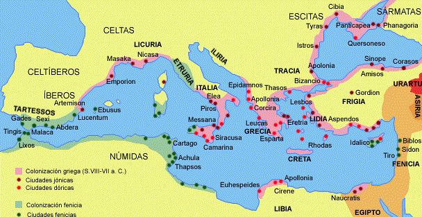 - Los fenicios, de los pueblos históricos, fueron los primeros en llegar y fundaron Gadir (Cádiz, alrededor del año 800 a.c.) y otras pequeñas factorías cercanas a la costa como: Malaka (Málga), Sexi (Almuñécar), Rusaddir, etc.