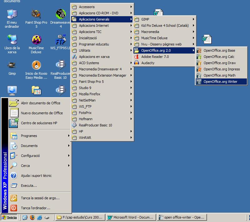 Processament de textos OpenOffice.org Writer Com entrar al programa OpenOffice.
