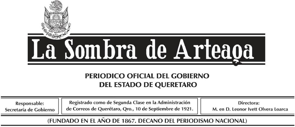 TOMO CXLVIII Santiago de Querétaro, Qro., 13 de mayo de 2015 No. 23 SUMARIO PODER LEGISLATIVO Decreto por el que se concede jubilación a la C. Adelina Pérez Sánchez.
