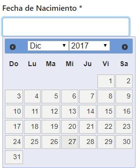 Indicar una opción: En los ítem que pida una fecha al momento de dar clic en el espacio de texto se nos reflejara un pequeño calendario en la parte central de la pagina y podemos observar que el