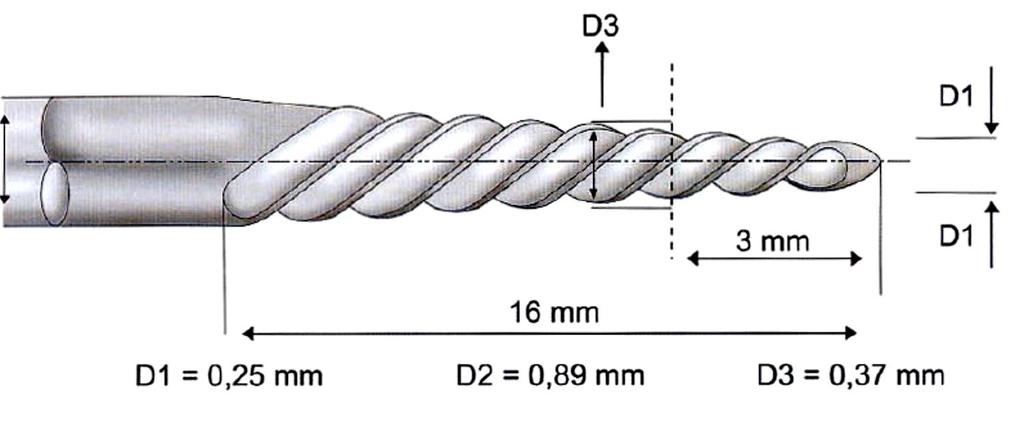 25 mm D16 = 0.89 mm D3 = 0.87 mm Lima del 25 con 4% de conicidad: D0 = 0.25 mm. D3 = 0.25 + (0.