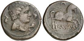ACIP 1249 = CNH 20. AE. As. 28/30 mm. 16,30 g (64). 79 Anv.: Cabeza viril a dra., rodeada por tres delfines, con tres rizos detrás de la oreja. Rev.: Jinete con palma y clámide a dra.