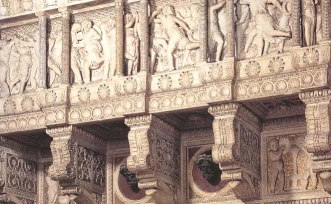 Florencia, la Asunción de Santa Croce, los púlpitos de San Nicolás, la estatua ecuestre de Guattamelata, inspirado de la estatua del emperador romano Marco