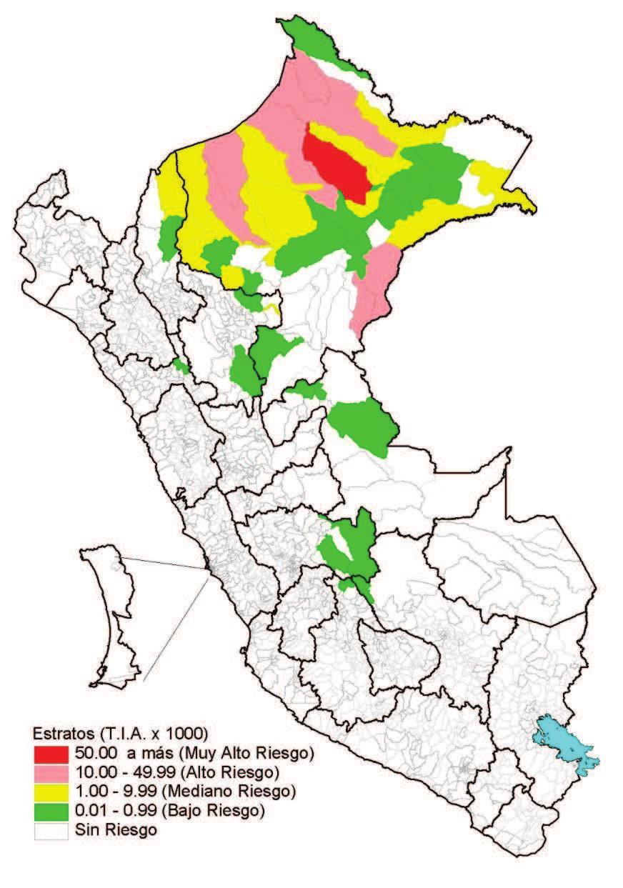 Malaria por P. Vívax. Perú 2018* Mapa de riesgo de malaria por.