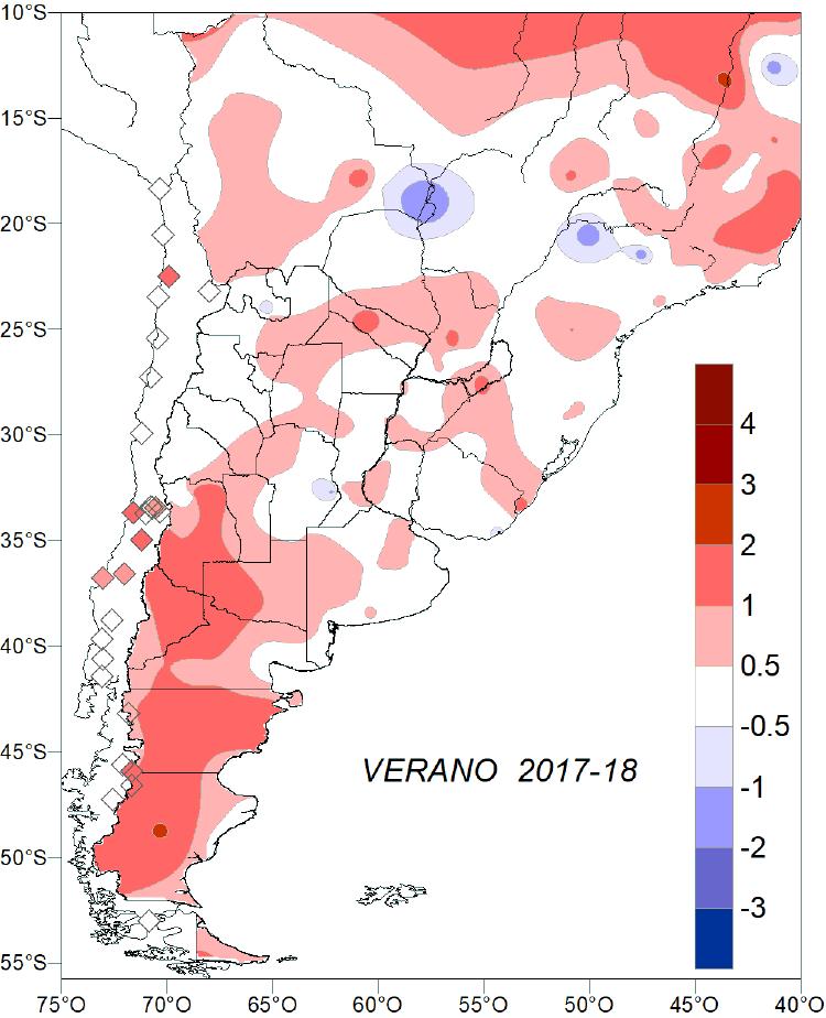 Esperanza (6.3 C en Santa Cruz), Ushuaia (6.5 C), Bariloche (7.2 C) y Río Gallegos (7.7 C) y los valores máximos en Rivadavia y Las Lomitas (22.5 C), Formosa (22.2 C), Punta de los Llanos (22.