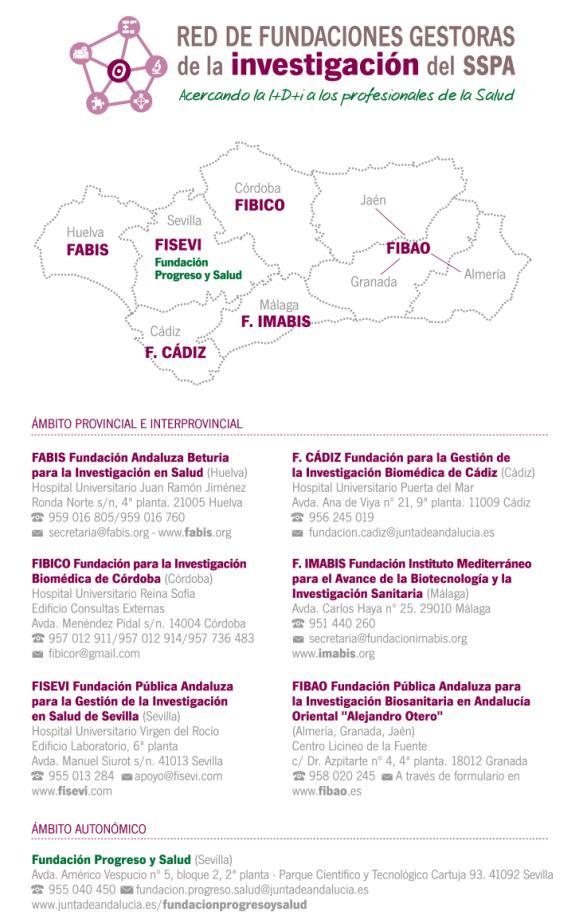 Red de Fundaciones Gestoras de la Investigación del Sistema Sanitario Público de Andalucía (RFGI-SSPA) Es un espacio compartido de servicios cuyo principal objetivo es prestar apoyo a los