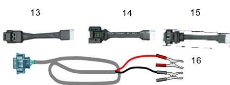 Cubre polvo 12. Medidor de alta presión 13. Conector adaptador (Delphi ant.) 14. Conector adaptador (Delphi nuevos) 15. Conector adaptador (para Bosch) 16. Cable válvula control de presión 17.