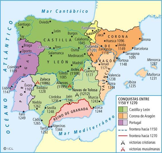 Tras la batalla de las Navas de Tolosa la balanza se desniveló definitivamente a favor de los cristianos. El reino de Portugal alcanzó la costa meridional de la Península, ocupando el Algarve (1249).