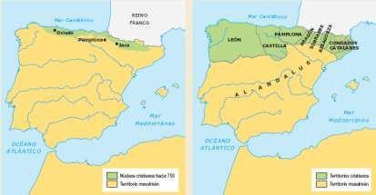 LOS REINOS CRISTIANOS La conquista musulmana de la península Ibérica arrinconó la presencia cristiana en torno a las cordilleras cantábrica y pirenaíca.