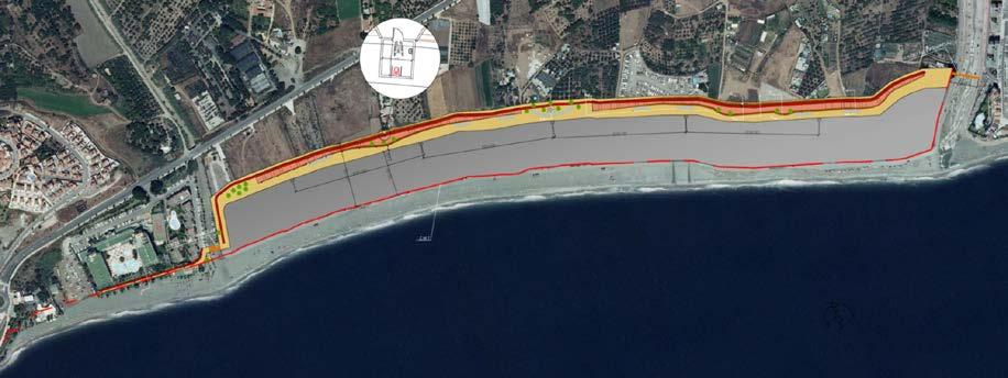 7 6.2 Alternativa 1 El planteamiento de esta alternativa parte de establecer una franja constante de 70 m, medidos desde la línea de DPMT hacia tierra destinada a la ampliación de la playa seca.