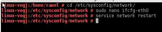 6. Luego de terminar este proceso, volvemos al modo superusuario ejecutamos el comando service network restart que es para reiniciar la