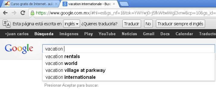 Traducción. Si buscas palabras en inglés desde Google en español www.google.com.