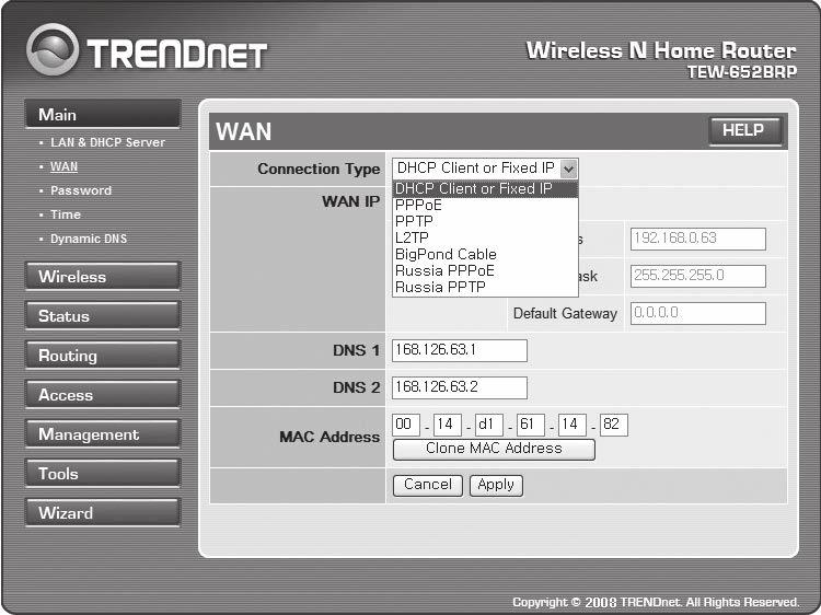 Consulte el manual de usuario del router para conocer el ID y la contraseña. 3. Haga clic en <WAn> en el menú de la izquierda de la pantalla de configuración.