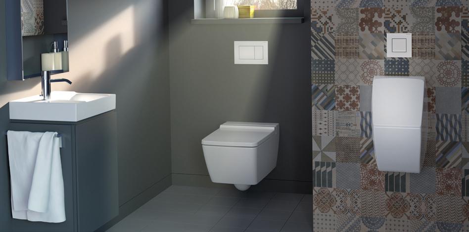 PULSADORES GEBERIT Diseño unificado. Los sistemas de descarga para inodoros y urinarios presentan una armonía estética: el resultado es un diseño unitario en todo el baño.
