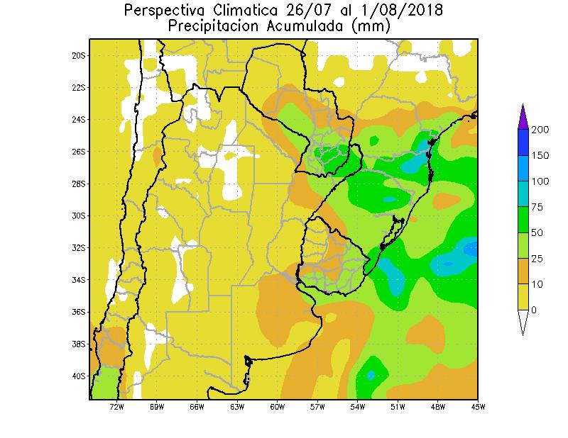 26 DE JULIO DE 2018 Paralelamente, se producirá el paso de un frente con muy poca actividad, que solo producirá precipitaciones moderadas a abundantes sobre la mayor parte del Paraguay, la
