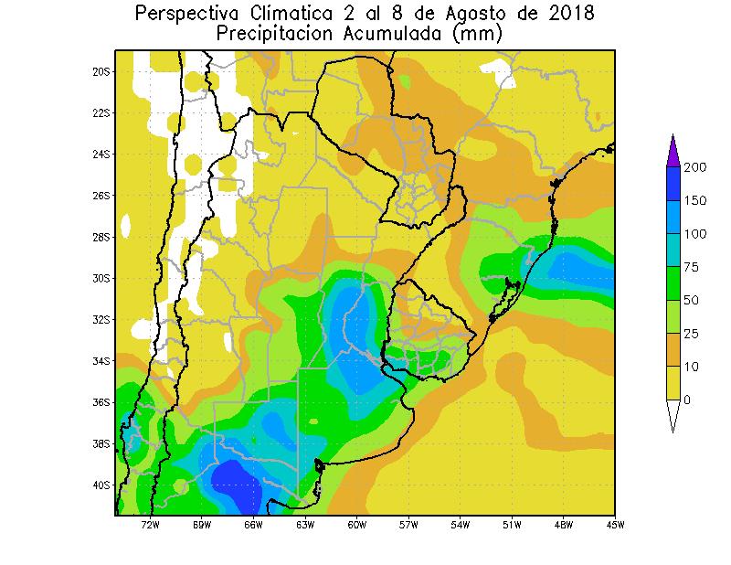 2 AL 8 DE AGOSTO DE 2018 Hacia el final de la segunda etapa de la perspectiva, el sur de la Mesopotamia, la mayor parte de la Región Pampeana y gran parte del Uruguay, registrarán precipitaciones