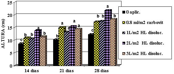 28 Centro Agrícola, No. 4, año 30, oct.-dic., 2003 Figura 2. Efecto del humus de lombriz en disolución como estimulador del crecimiento en posturas de cebolla.