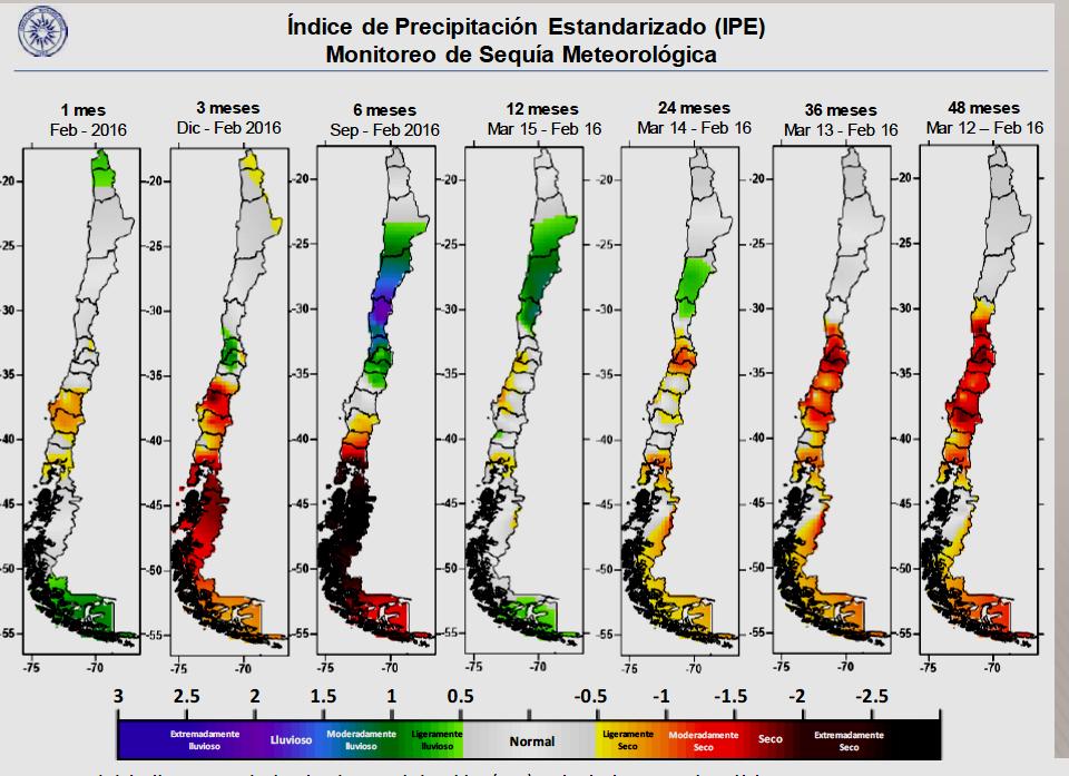 Monitoreo de Sequía De acuerdo al último reporte de la Dirección Meteorológica de Chile (DMC 2016), durante febrero del 2016 se registró escasa precipitación en gran parte del territorio, salvo en