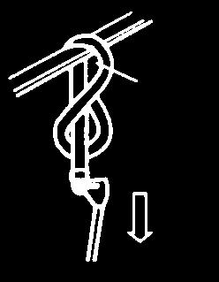 Una vez que la línea de rescate está asegurada y tensa, la herramienta de cuchillo de rescate (N/P 50659) se puede unir a la polea y se puede cortar la cuerda de seguridad de detención de caídas
