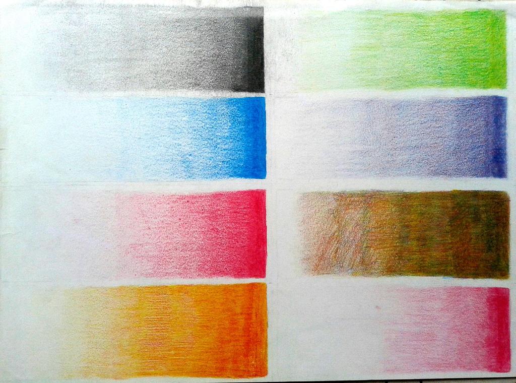 1. El Color Dibuixa 8 rectangles iguals i dins, pinta 8 gradacions diferents a partir dels 3 Colors Primaris.