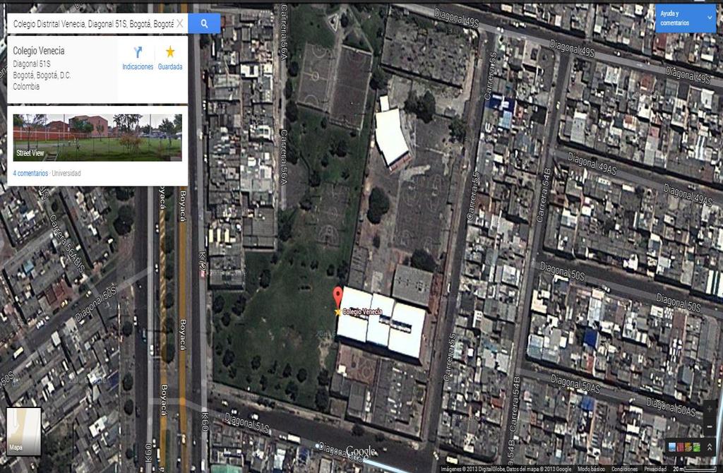 Figura 2: Ubicación satelital del Colegio Venecia Tomada de: https://www.google.es/maps/. (Fecha de actualización: 3 de septiembre de 2013).
