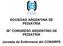 SOCIEDAD ARGENTINA DE PEDIATRÍA 38 CONGRESO ARGENTINO DE PEDIATRÍA. Jornada de Enfermería del CONARPE