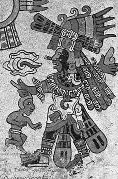 patrick johansson k. Figura 2. El sonido producido por el caracol de Quetzalcóatl-Ehécatl. Códice Borbónico, lámina 3.