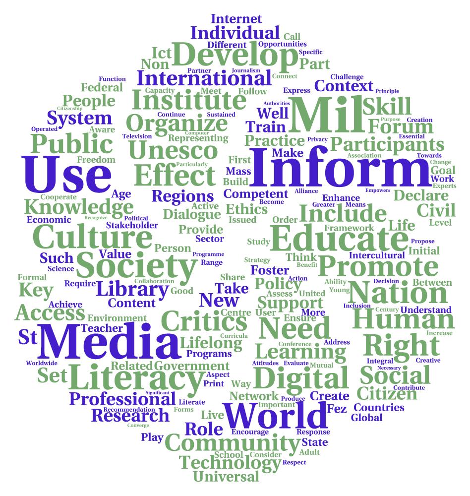 Capítulo 1: Aspectos teóricos- conceptuales de la Alfabetización Mediática e Informacional (AMI) en bibliotecas públicas Gráfico 1: Mapa de palabras de las declaraciones relativas a la AMI