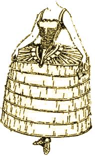 Más común a partir de 1570s VERDUGADO INGLÉS: Bastidor circular con falda verdugada con forma de