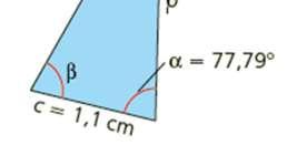 β = 180º γ + α = 180º 28,07º + 77,79º = 74,14º ( ) ( ) Se aplica el teorema del seno