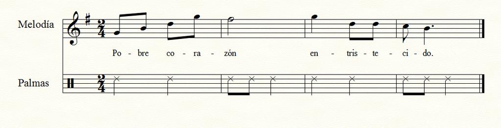 Aplicando la metodología de Carl Orff al ritmo sanjuanito en el siguiente ejercicio, el alumno acompaña a la melodía percutiendo la célula ritmica expuesta anteriormente. 1.3.2. Método Kodály.